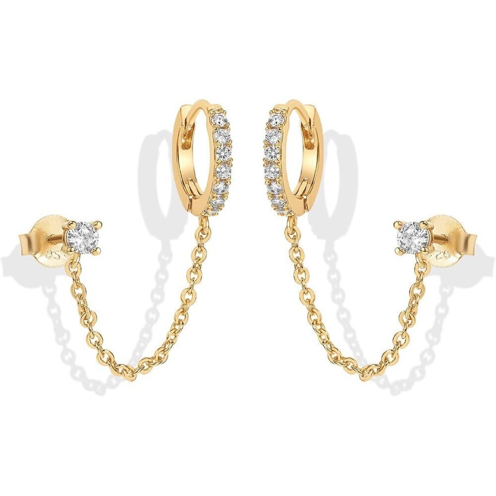 14K Gold Chain Earrings for Women - Dangle Huggie Hoops & CZ Pearl Studs